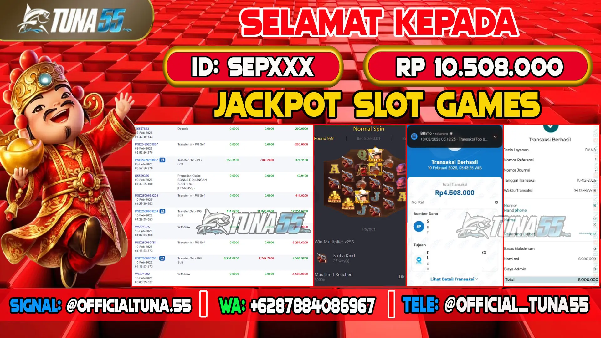 Selamat kepada ID: SEPXXX Berhasil Mendapatkan Kemenangan JACKPOT SLOT GAMES PG SOFT WILD BOUNTY SHOWDOWN sebesar RP 10.508.000 atau SEPULUH JUTA LIMA RATUS DELAPAN RIBU RUPIAH !!